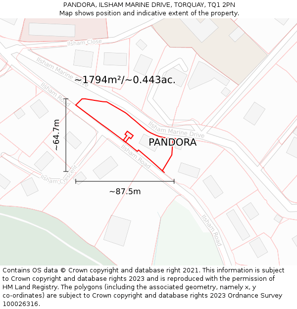 PANDORA, ILSHAM MARINE DRIVE, TORQUAY, TQ1 2PN: Plot and title map