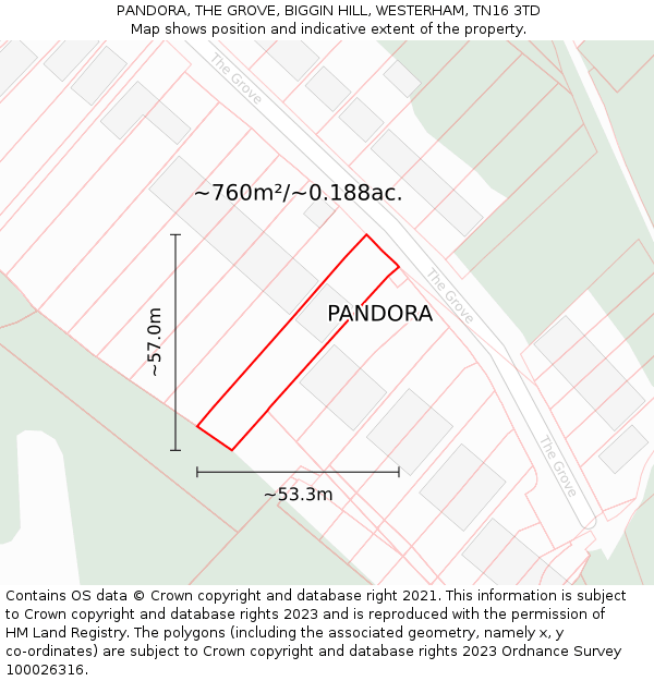 PANDORA, THE GROVE, BIGGIN HILL, WESTERHAM, TN16 3TD: Plot and title map