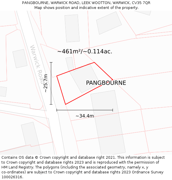 PANGBOURNE, WARWICK ROAD, LEEK WOOTTON, WARWICK, CV35 7QR: Plot and title map