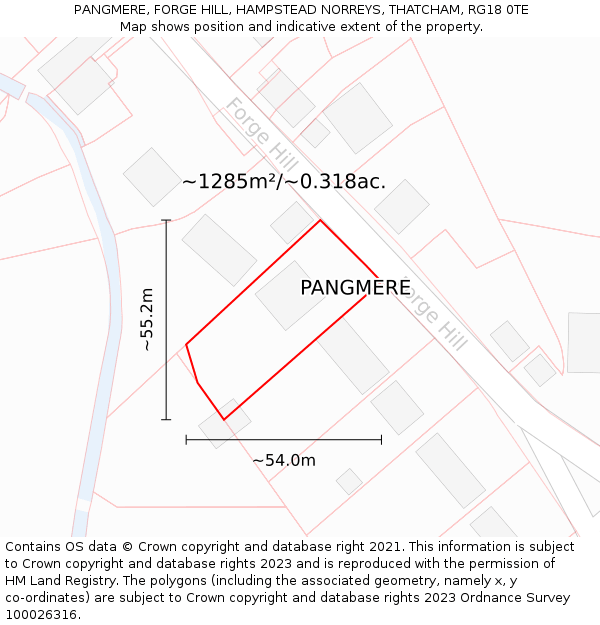 PANGMERE, FORGE HILL, HAMPSTEAD NORREYS, THATCHAM, RG18 0TE: Plot and title map