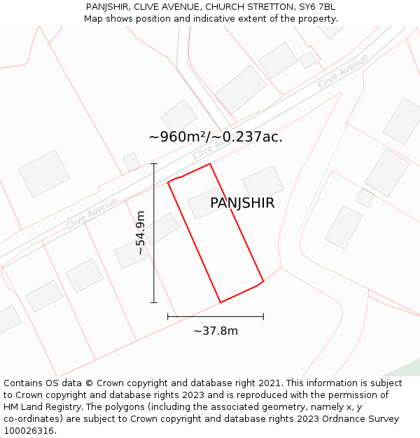 PANJSHIR, CLIVE AVENUE, CHURCH STRETTON, SY6 7BL: Plot and title map