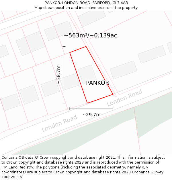 PANKOR, LONDON ROAD, FAIRFORD, GL7 4AR: Plot and title map