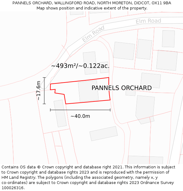 PANNELS ORCHARD, WALLINGFORD ROAD, NORTH MORETON, DIDCOT, OX11 9BA: Plot and title map