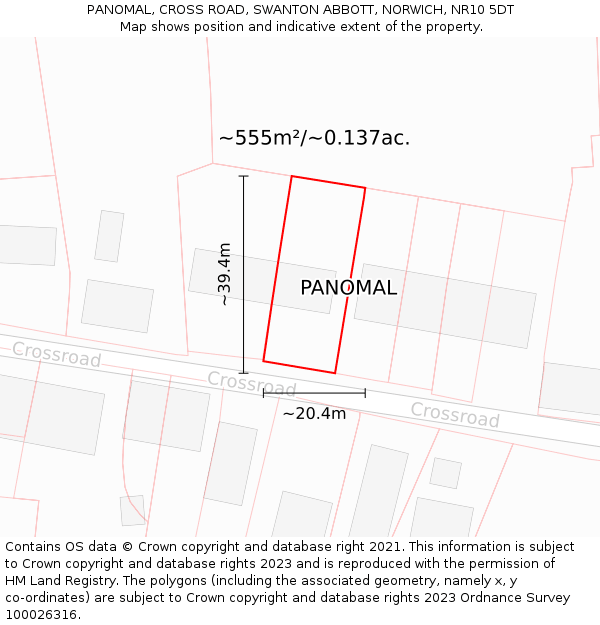 PANOMAL, CROSS ROAD, SWANTON ABBOTT, NORWICH, NR10 5DT: Plot and title map