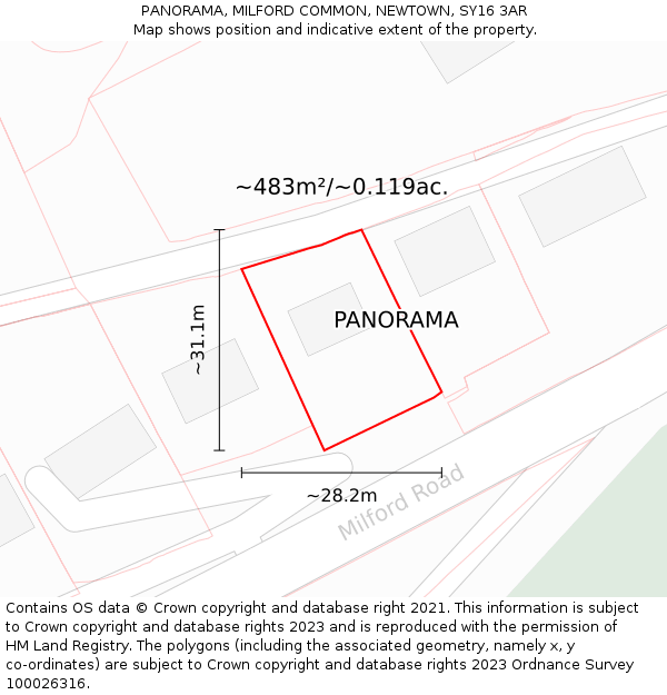 PANORAMA, MILFORD COMMON, NEWTOWN, SY16 3AR: Plot and title map