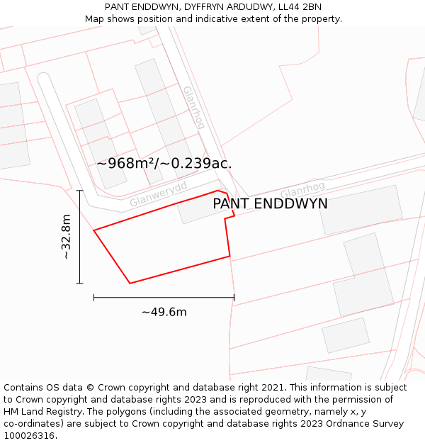 PANT ENDDWYN, DYFFRYN ARDUDWY, LL44 2BN: Plot and title map