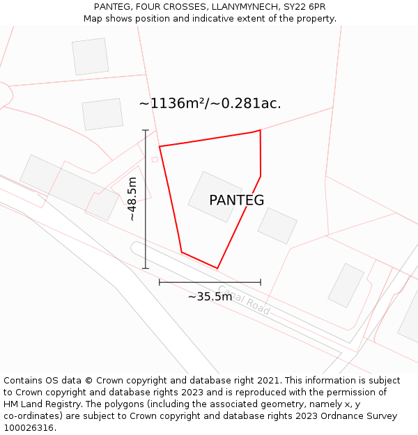 PANTEG, FOUR CROSSES, LLANYMYNECH, SY22 6PR: Plot and title map