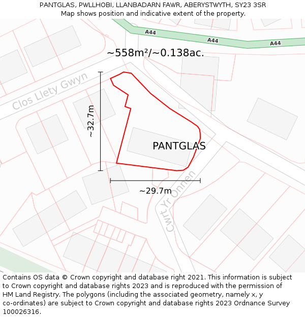 PANTGLAS, PWLLHOBI, LLANBADARN FAWR, ABERYSTWYTH, SY23 3SR: Plot and title map