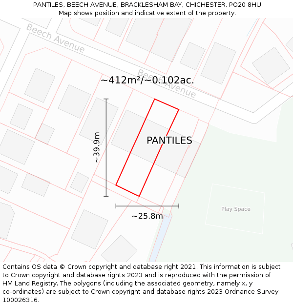 PANTILES, BEECH AVENUE, BRACKLESHAM BAY, CHICHESTER, PO20 8HU: Plot and title map