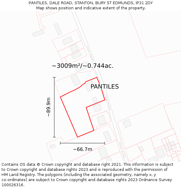 PANTILES, DALE ROAD, STANTON, BURY ST EDMUNDS, IP31 2DY: Plot and title map