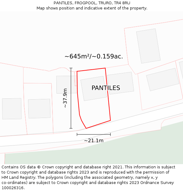 PANTILES, FROGPOOL, TRURO, TR4 8RU: Plot and title map