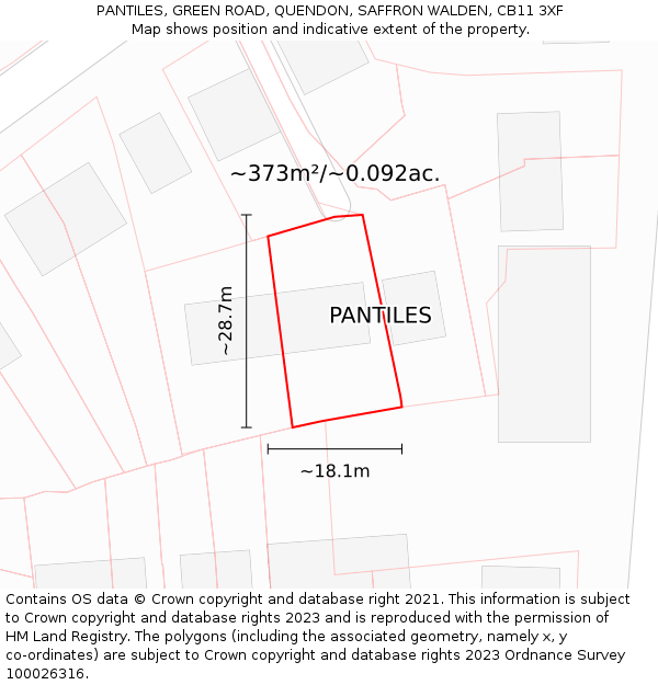 PANTILES, GREEN ROAD, QUENDON, SAFFRON WALDEN, CB11 3XF: Plot and title map