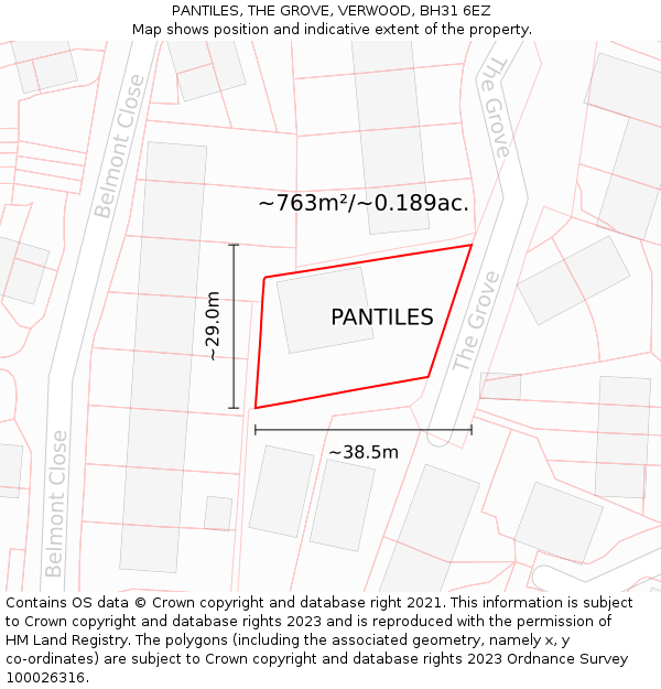 PANTILES, THE GROVE, VERWOOD, BH31 6EZ: Plot and title map