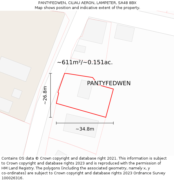 PANTYFEDWEN, CILIAU AERON, LAMPETER, SA48 8BX: Plot and title map