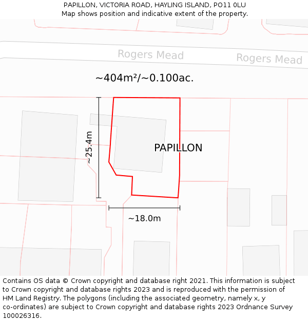 PAPILLON, VICTORIA ROAD, HAYLING ISLAND, PO11 0LU: Plot and title map