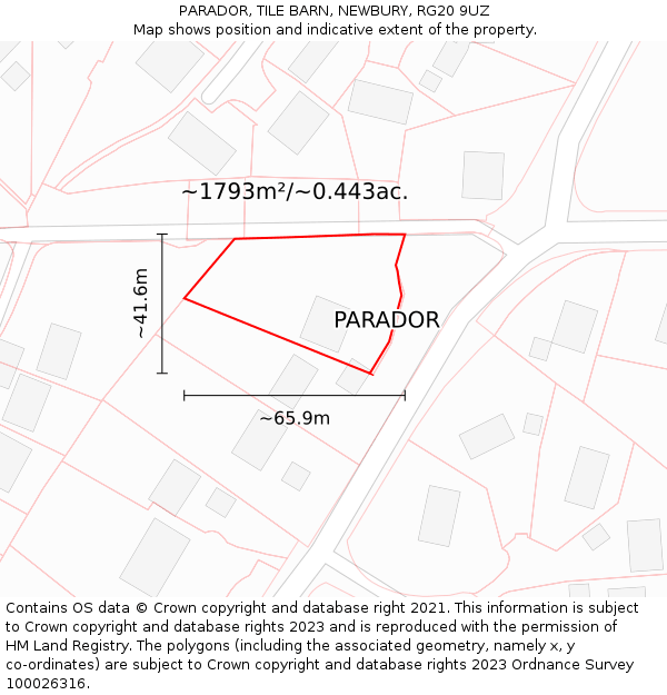 PARADOR, TILE BARN, NEWBURY, RG20 9UZ: Plot and title map