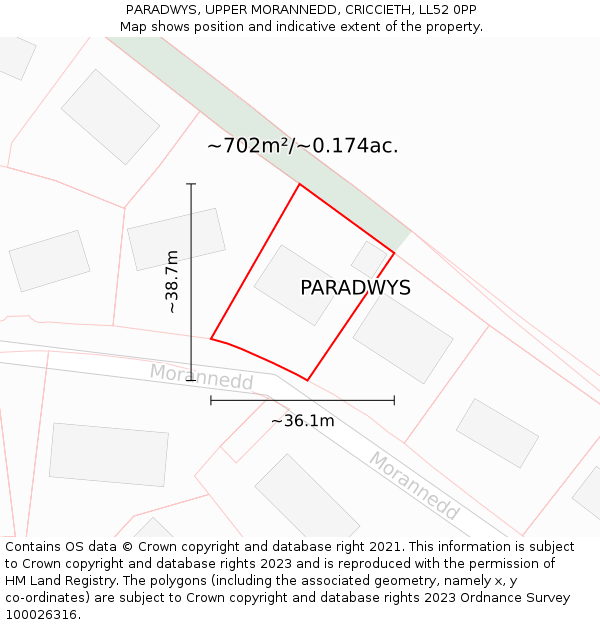 PARADWYS, UPPER MORANNEDD, CRICCIETH, LL52 0PP: Plot and title map