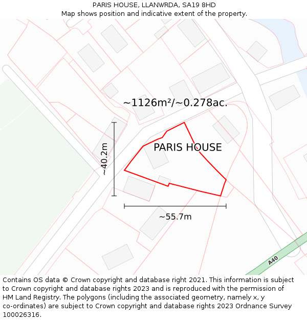 PARIS HOUSE, LLANWRDA, SA19 8HD: Plot and title map