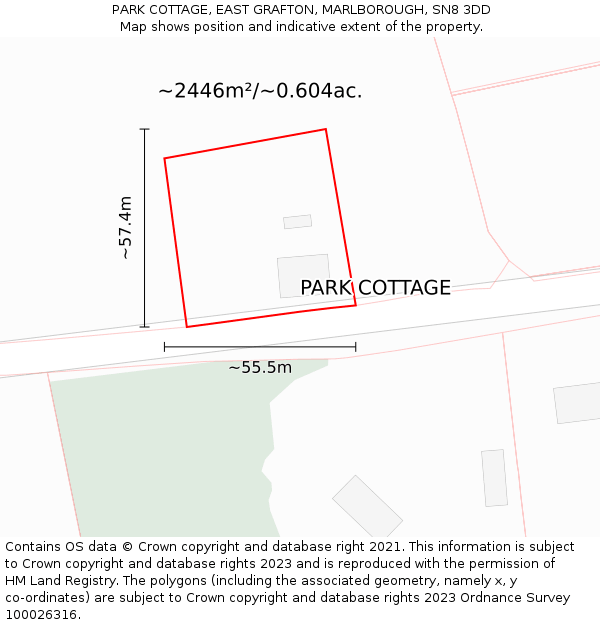 PARK COTTAGE, EAST GRAFTON, MARLBOROUGH, SN8 3DD: Plot and title map