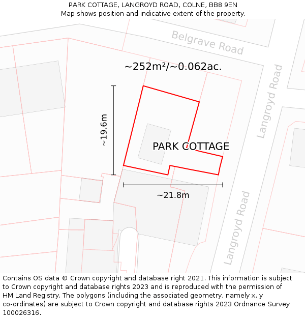 PARK COTTAGE, LANGROYD ROAD, COLNE, BB8 9EN: Plot and title map