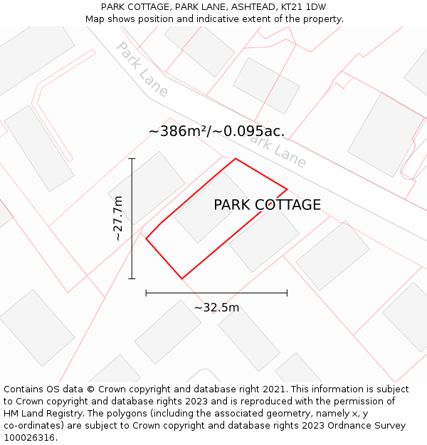 PARK COTTAGE, PARK LANE, ASHTEAD, KT21 1DW: Plot and title map