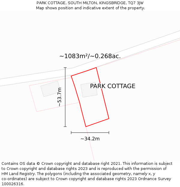 PARK COTTAGE, SOUTH MILTON, KINGSBRIDGE, TQ7 3JW: Plot and title map