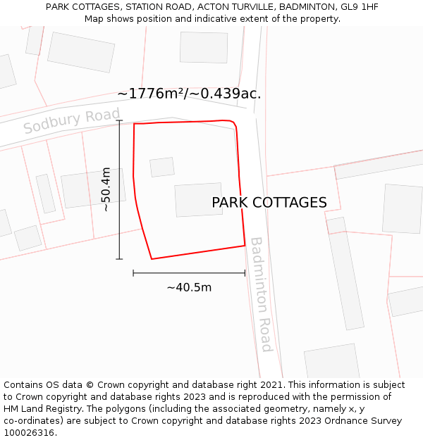 PARK COTTAGES, STATION ROAD, ACTON TURVILLE, BADMINTON, GL9 1HF: Plot and title map