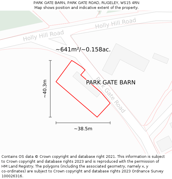 PARK GATE BARN, PARK GATE ROAD, RUGELEY, WS15 4RN: Plot and title map
