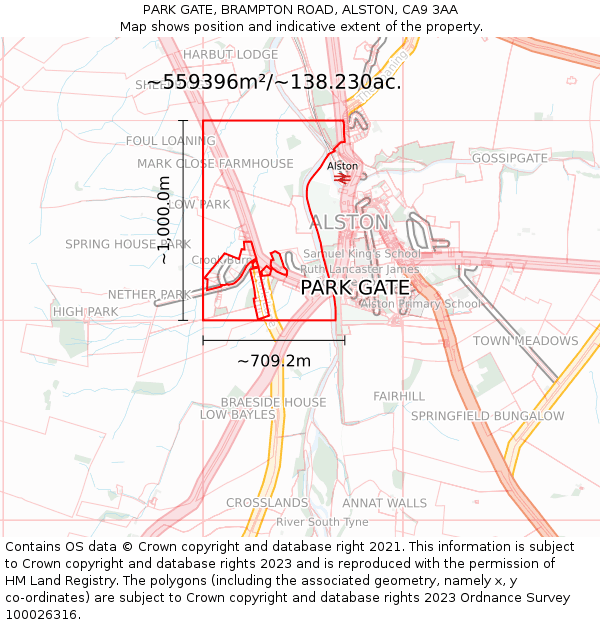 PARK GATE, BRAMPTON ROAD, ALSTON, CA9 3AA: Plot and title map