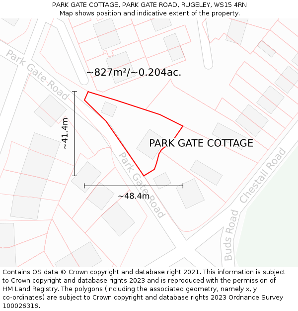 PARK GATE COTTAGE, PARK GATE ROAD, RUGELEY, WS15 4RN: Plot and title map