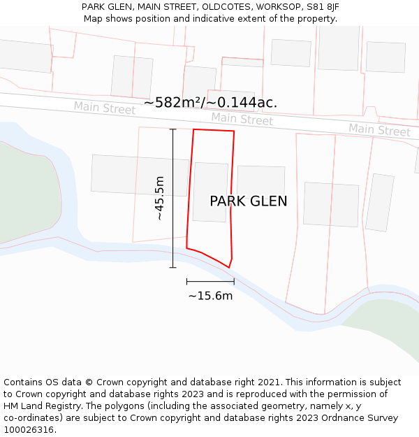PARK GLEN, MAIN STREET, OLDCOTES, WORKSOP, S81 8JF: Plot and title map