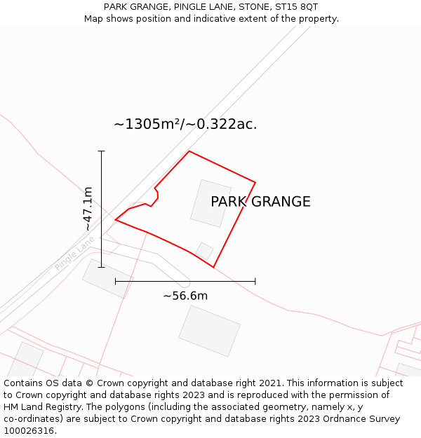 PARK GRANGE, PINGLE LANE, STONE, ST15 8QT: Plot and title map