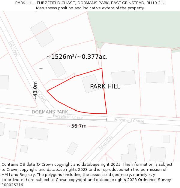 PARK HILL, FURZEFIELD CHASE, DORMANS PARK, EAST GRINSTEAD, RH19 2LU: Plot and title map