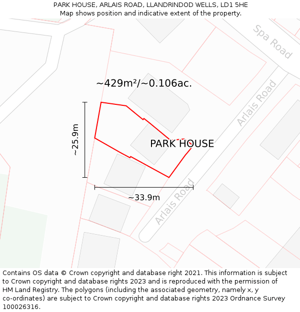 PARK HOUSE, ARLAIS ROAD, LLANDRINDOD WELLS, LD1 5HE: Plot and title map