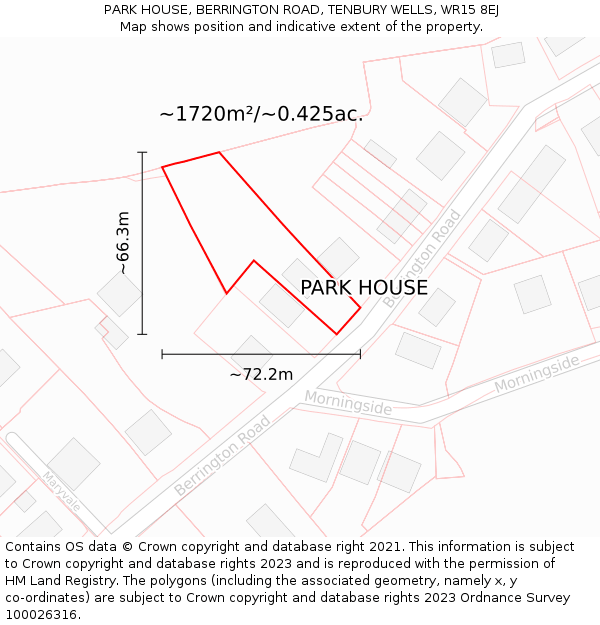 PARK HOUSE, BERRINGTON ROAD, TENBURY WELLS, WR15 8EJ: Plot and title map