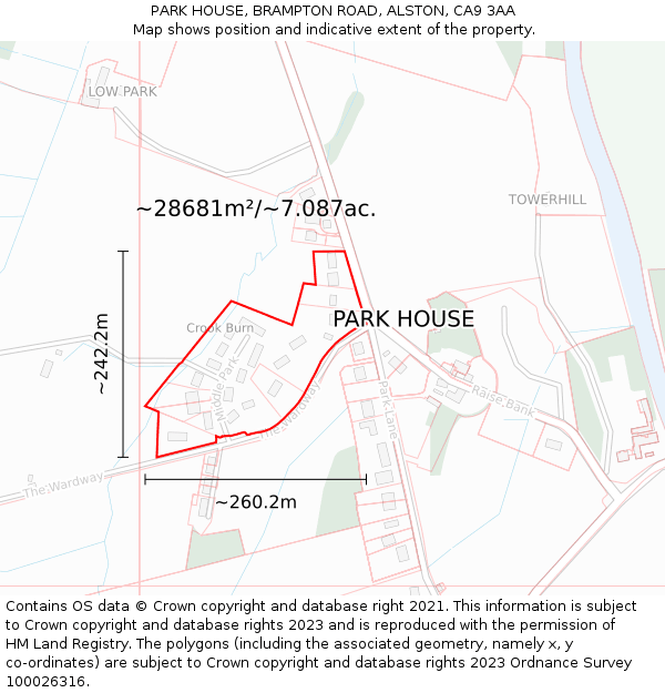 PARK HOUSE, BRAMPTON ROAD, ALSTON, CA9 3AA: Plot and title map