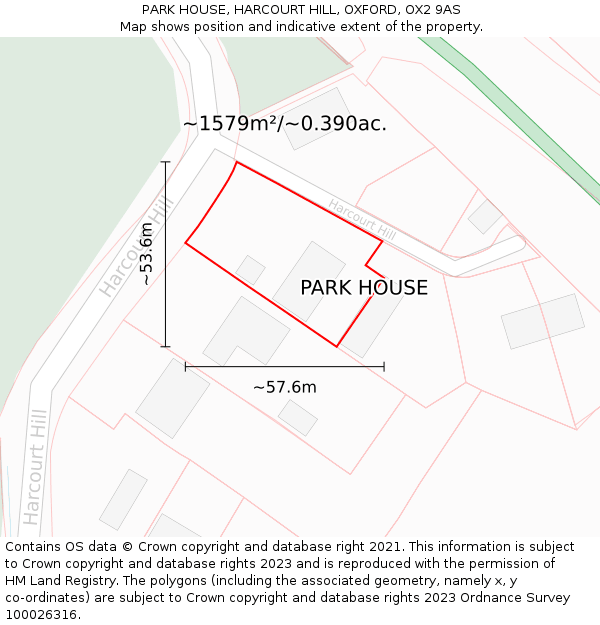PARK HOUSE, HARCOURT HILL, OXFORD, OX2 9AS: Plot and title map