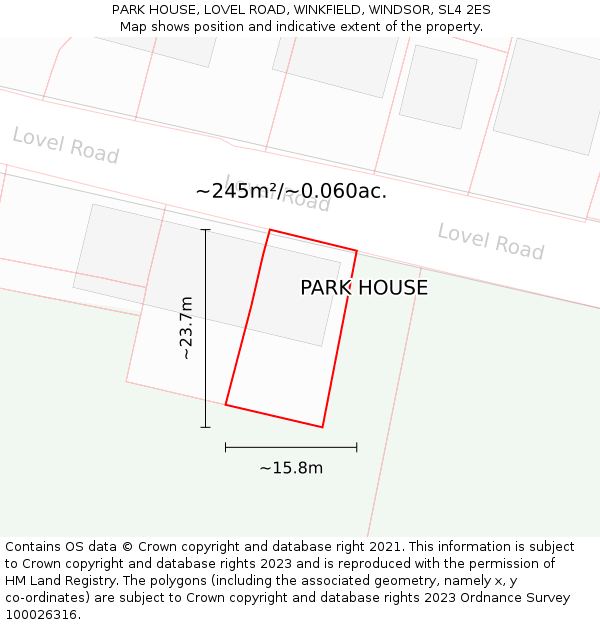 PARK HOUSE, LOVEL ROAD, WINKFIELD, WINDSOR, SL4 2ES: Plot and title map