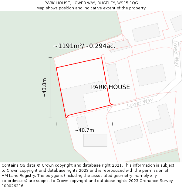 PARK HOUSE, LOWER WAY, RUGELEY, WS15 1QG: Plot and title map