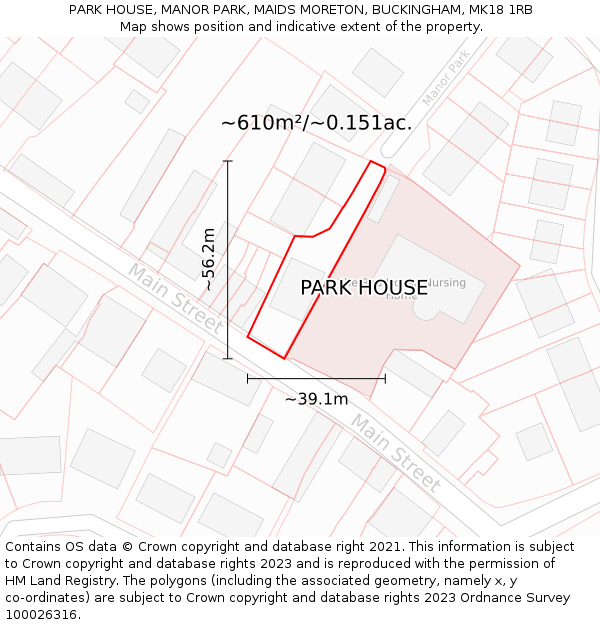 PARK HOUSE, MANOR PARK, MAIDS MORETON, BUCKINGHAM, MK18 1RB: Plot and title map