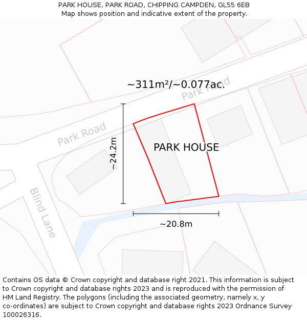 PARK HOUSE, PARK ROAD, CHIPPING CAMPDEN, GL55 6EB: Plot and title map