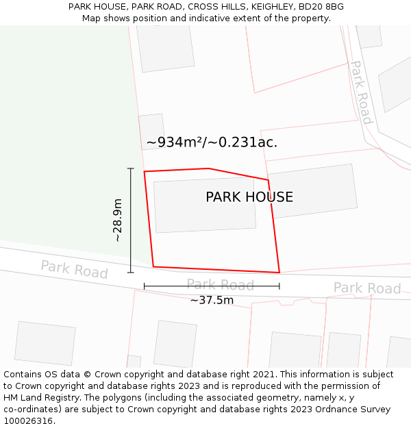 PARK HOUSE, PARK ROAD, CROSS HILLS, KEIGHLEY, BD20 8BG: Plot and title map