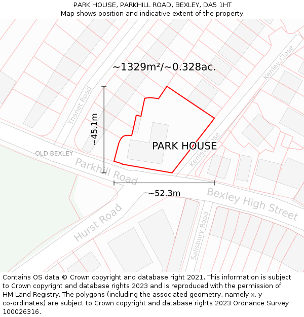 PARK HOUSE, PARKHILL ROAD, BEXLEY, DA5 1HT: Plot and title map