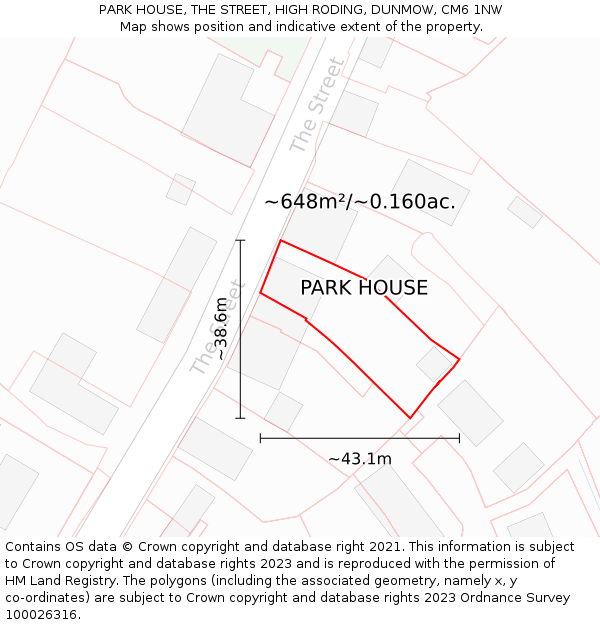 PARK HOUSE, THE STREET, HIGH RODING, DUNMOW, CM6 1NW: Plot and title map