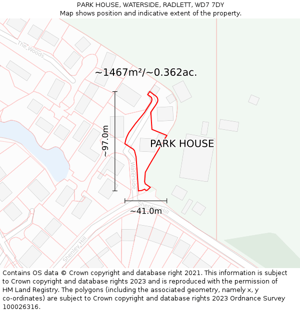 PARK HOUSE, WATERSIDE, RADLETT, WD7 7DY: Plot and title map