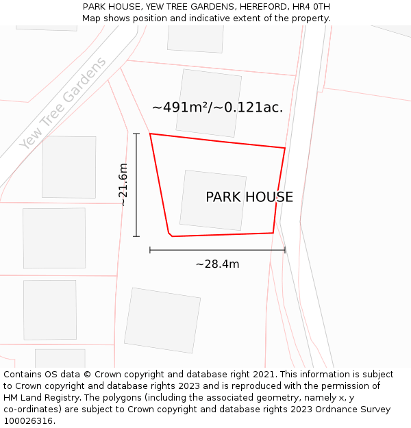 PARK HOUSE, YEW TREE GARDENS, HEREFORD, HR4 0TH: Plot and title map