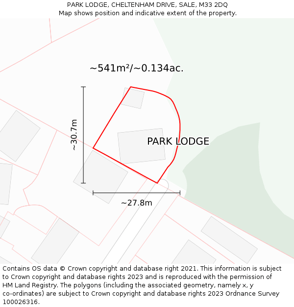 PARK LODGE, CHELTENHAM DRIVE, SALE, M33 2DQ: Plot and title map