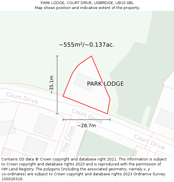PARK LODGE, COURT DRIVE, UXBRIDGE, UB10 0BL: Plot and title map
