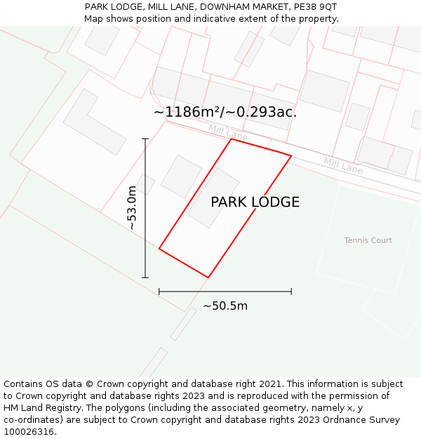 PARK LODGE, MILL LANE, DOWNHAM MARKET, PE38 9QT: Plot and title map