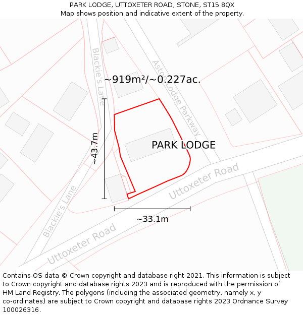 PARK LODGE, UTTOXETER ROAD, STONE, ST15 8QX: Plot and title map